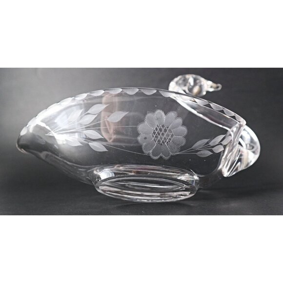 Vintage Swan Candy Dish Etched Cornflower Pattern WJ Hughes Canada - Picture 5 of 5